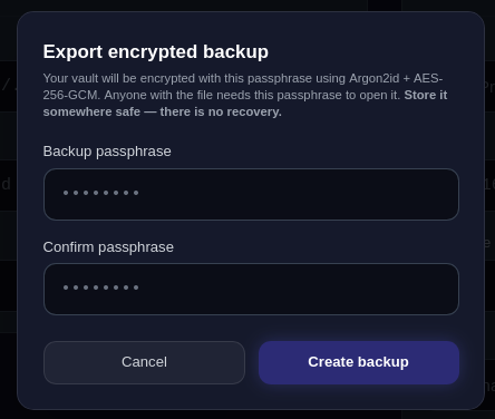 Export encrypted backup